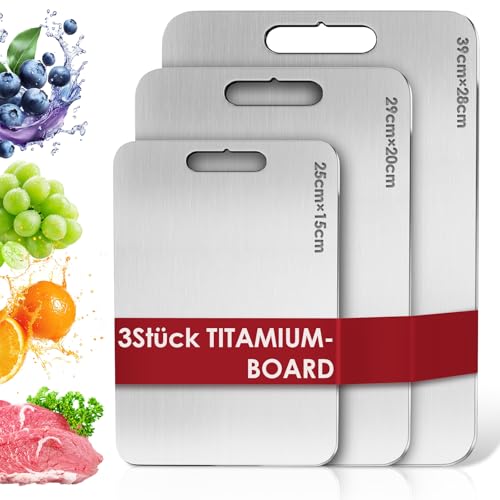 3 Pieces Titanium Chopping Board, S316 Chopping Board, Stainless Steel, BPA-Free Double-Sided Food Titanium Cutting Board, Ideal for Meat, Bread, Vegetables & Fruit