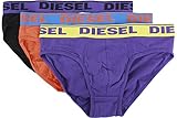 Diesel Men's Fresh and Bright 3-Pack Andre Cotton Stretch Brief, Purple/Orange/Black, Large