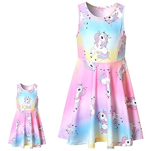 Matching Doll & Girls Dresses Kids Toddler Unicorn Cloth Fit 18" American Girl