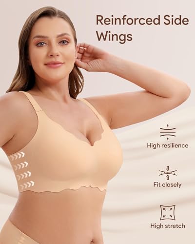 Angelhood Seamless Bras Women Soft Jelly Push Up Wireless Bra Supportive V Neck No Underwire Comfort Tshirt Bralettes