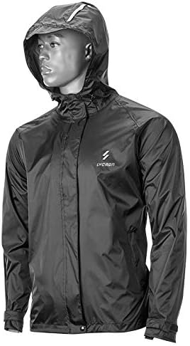 LYCAON Cycling Rain Jacket with Hood, Mens Running Reflective Jacket Rainwear, Waterproof Breathable Raincoat for Men Women Fits Cycling/Running/Skiing/Hiking