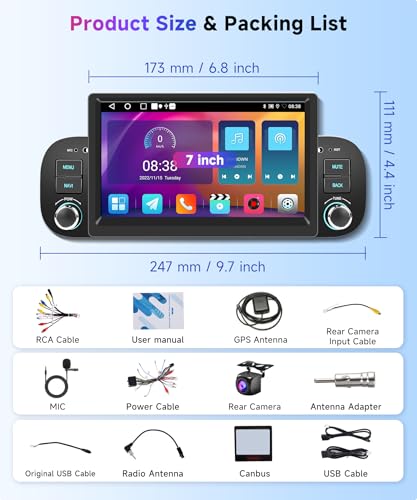 2G 64G Android Car Radio for Fiat Panda 2013-2020 7 Inch Touchscreen Car Radio Panda with Wireless Carplay Android Car GPS Mirror Link Bluetooth FM/RDS Radio WiFi USB + Rear Camera