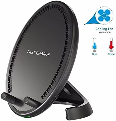 Pertop Wireless Charger 10W 2 Coils,Qi-Certified Fast Wireless Charging Pad Stand with Cooling Fan for iPhone X/8/8 Plus Samsung Galaxy S8/S8+/S7/S7 edge/S6 edge+/Note 5