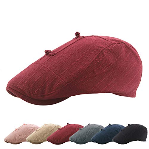 Men's Cotton Flat Newsboy Cap Vintage Ivy Cabbie Driving Hat Hunting Cap Beret (Gray, Hat Circumference:55-61cm/21.65"-24.02")