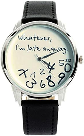 Fiaya Women Men Analog Quartz Whatever Wrist Watch,I''m Late Anyway Wrist Watch (1PC, Black B)