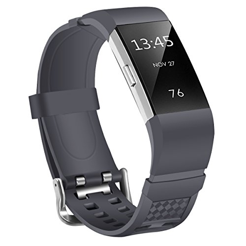 MoreToys Silicone Adjustable Replacement Accessory Sport Watch Band Wrist Strap Bracelet for Fitbit Charge 2 Fitness Wristband (Gray)