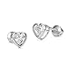 925 Sterling Silver Rhodium Plated 4mm Heart Bezel Cubic Zirconia Screwback Baby Girls Earrings