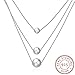 BALANSOHO 925 Sterling Silver Freshwater Cultured White Pearl Dancing Chain Necklace 3 Layer, Women Jewelry Gifts 18''