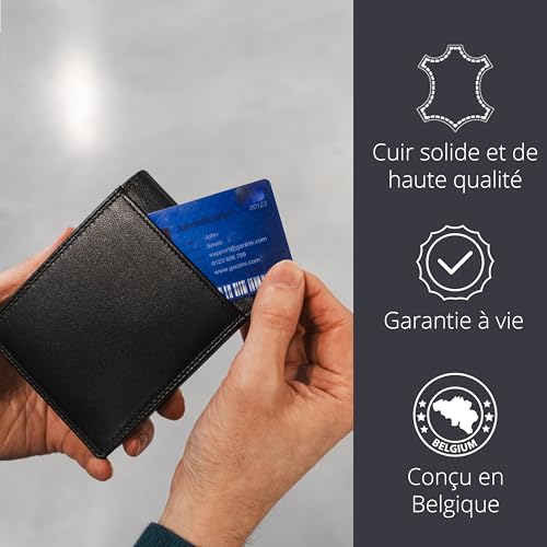 Garzini - Men's Leather Wallet - Classic Coin Purse - 15 Cards and Money Pocket - RFID Protection Card Holder - Men's Gift with Gift Box - Black