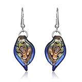 Murano-style Glass Blue Twisted Leaf Earrings