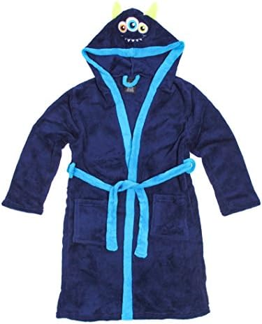 American Hero Little Boys Long Sleeve Hooded Robe - Navy Monster - 5-6