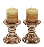 Deco 79 Candle Stands Wood Candle Holder Pair, 6 by 5-Inch