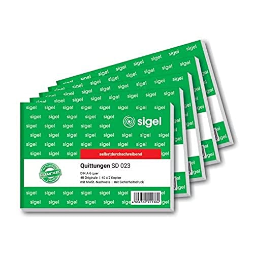 Sigel SD023 Quittung A6 quer Carbonless Block – Free Shipping. 2 Copies, 5 Items 5 piece