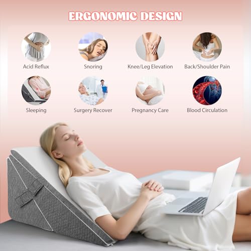 Aofesel 3pcs Bed Wedge Pillow, Antireflux Pillow Adults, Adjustable Triangular Pillow, Ergonomic Reflux Pillows for Sleep Apnea, Acid Reflux, Leg Elevation