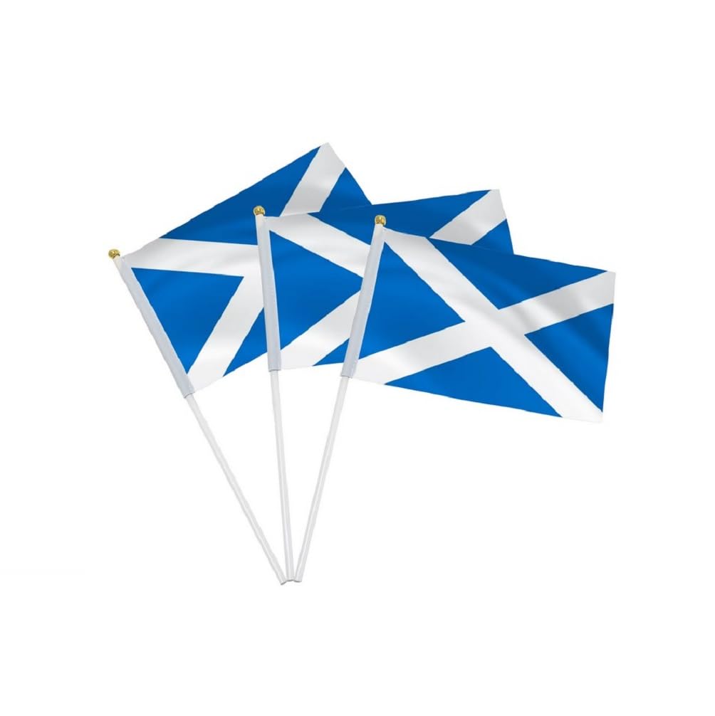 24 x Scotland Handheld Flags With Stick Poles For Scottish Sports Waving Country Celebration Events National Day Mini Cricket Football Small Desktop Hand Decoration