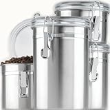 Anchor Hocking Round Stainless Steel Airtight Canister Set with Clear Acrylic Lid and Locking Clamp, 4-Piece Set (Kitchen)
