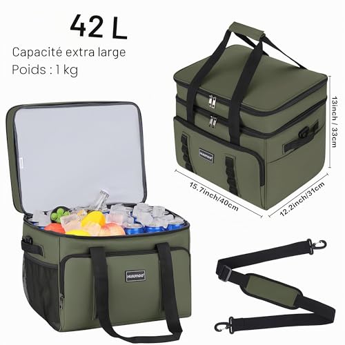 Hulongo Large Foldable Waterproof Soft Cooler Bag for Picnic, Shopping, Camping, Travel, Grocery and Fishing, 42L