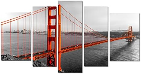 Englant-Golden Gate Bridge Art Canvas Print San Francisco Wall Art Landscape Print Wall Decor 5 Piece Artwork Unframed for Home and Office
