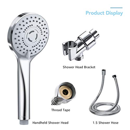 Black Friday Baban Handheld Shower Head with Powerful Shower Spray against Low Pressure Water Supply Pipeline, Multi-functions, Bathroom Accessories w/Hose, Bracket, and Teflon Tape- Chrome