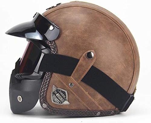Shfmx Motorbike Moped Cruise Touring Travellers Helmet Open Face Jet-with Goggle Mask&Visor ECE22.05 Approved Motorcycle Helmet(M,L,XL),XL