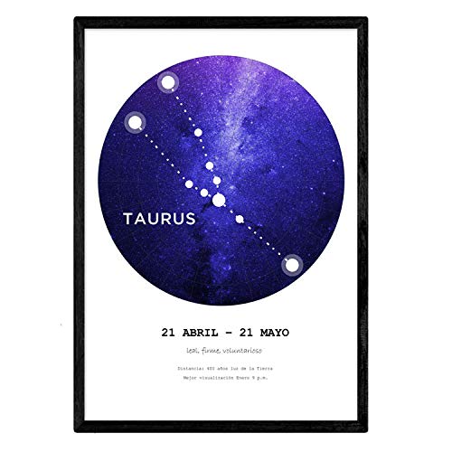 Nacnic Poster with Taurus constellation. Poster with zodiac symbol in A4 size and white background — image 1