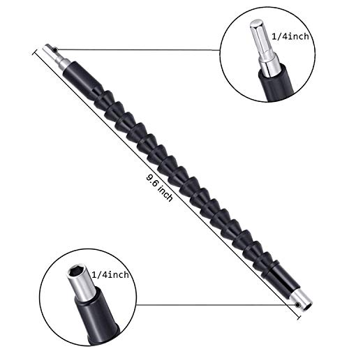 S-LONG Flexible Extension Screwdriver Bit, 1/4" Hexagon Drill Connect Drive Soft Shaft Screw, Power Drill Connection Tip 9.6 inch