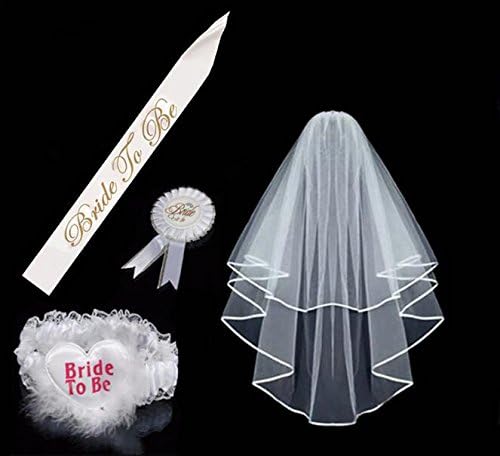 Chic 4Pcs Bride To Be White Rosette Badge Sash Garter Sash Hen Night Decor Set