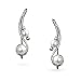 White Freshwater Cultured Pearl Wire Ear Pin Climbers Earrings For Women Round Crawlers .925 Sterling Silver