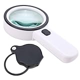 20X Handheld Strong Magnifying Glass with 12 LED and UV Light + 8X Folding Pocket Magnifier Loupe with Rotating Protective Holster for Reading Inspection,Exploring,Hobbies,Identificatio