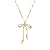 GIOLOYS Bow Necklace Gold Necklace for Women, 14K Gold Plated Dainty Bow Pendant Trendy Necklaces for Women Gold Jewelry