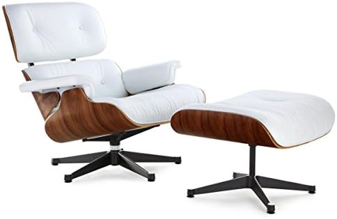 Eames Lounge Chair &amp; Ottoman (White with Black Base, Aniline Leather, Palisander)