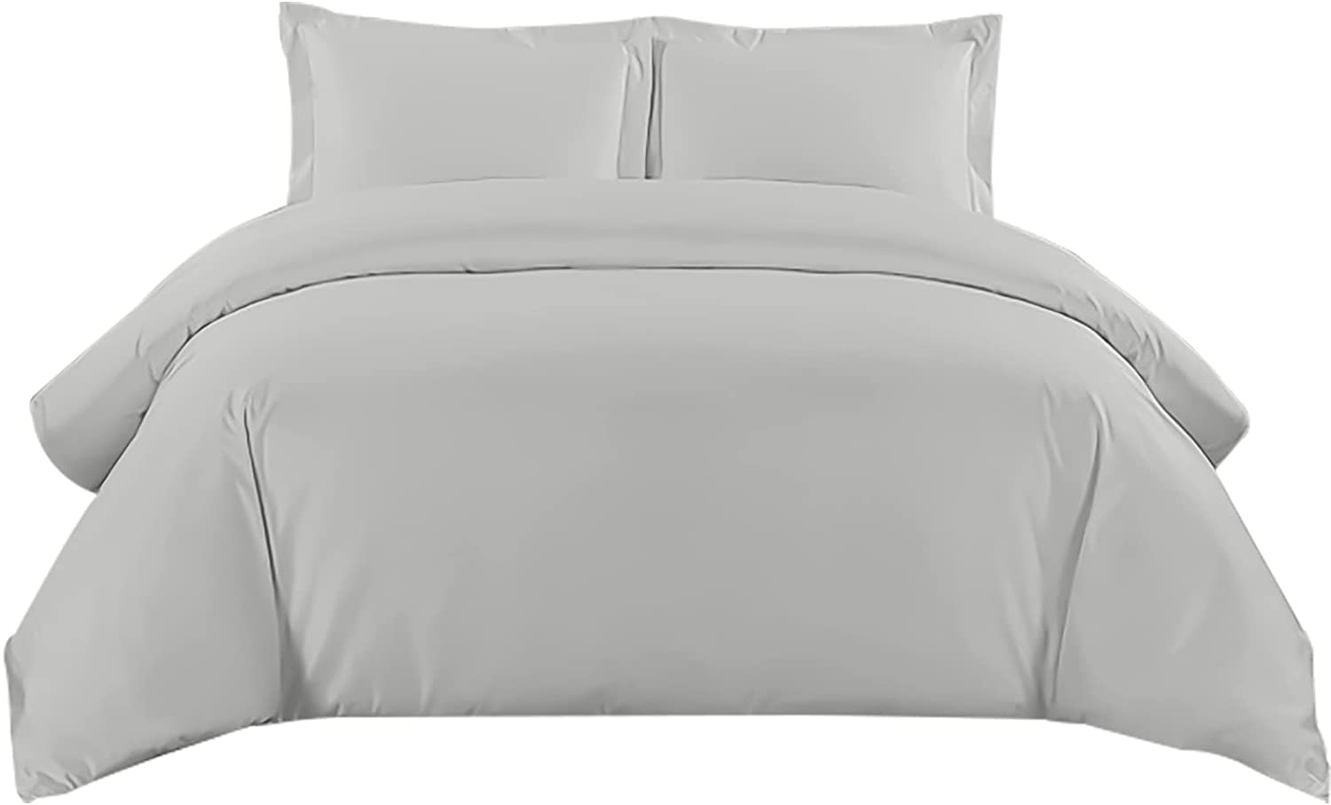 AmigoZone Super King Duvet Cover Set, Brushed Microfoiber Duvet cover with Pillow cases Hotel Quality Quality (Silver, Super King)
