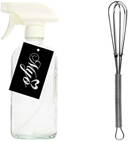 Amber or Clear Glass Spray Bottle - Empty Refillable 16 oz Container is Great for Essential Oils, Cleaning Products, Homemade Cleaners, Aromatherapy, Misting Plants with Water, and Vinegar Mixtures for Cleaning or Cooking - Strong Reliable Trigger Sprayer with Mist and Stream Settings Product Dimensions: 8 x 3 x 3 inches (Clear) &amp; 7" (17 cm) Long Stainless Steel Mini Whisk