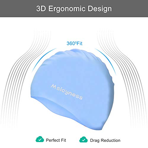 image for Msicyness Swim Cap for Men Women Silicone Swimming Hat for Adult Swimm