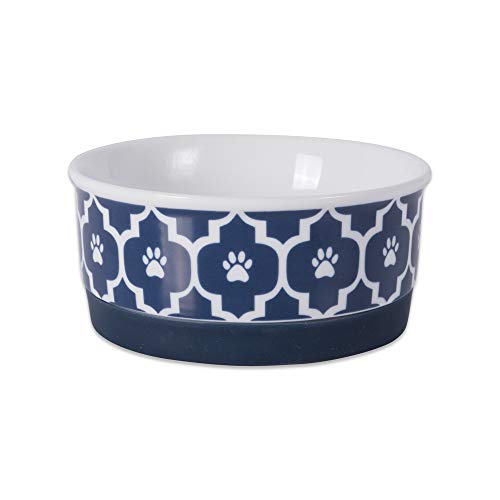 DII Bone Dry Lattice Ceramic Pet Bowl for Food & Water with Non-Skid Silicone Rim for Dogs and Cats (Small - 4.25" Dia x 2"H) Nautical Blue