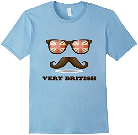 Mens VERY BRITISH T-Shirt England mustache glasses union jack 2XL Baby Blue