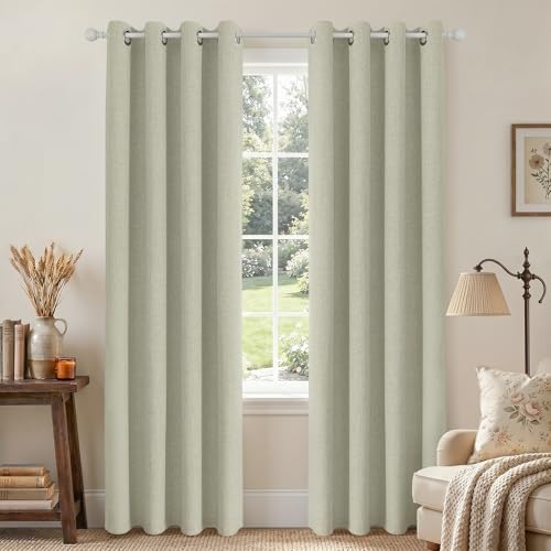 Joydeco Blackout Curtains 84 Inches Long, Light Beige Curtains 84 Inch Length 2 Panels Set for Bedroom Living Room, Thermal Insulated Linen Blackout Curtains with Grommets(42x84 inch, Light Beige)