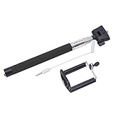 KIQ (TM) Extendable 3.5mm Wired 2 Piece Twist Top Remote Handheld Selfie Stick Monopod Mount Holder - Black