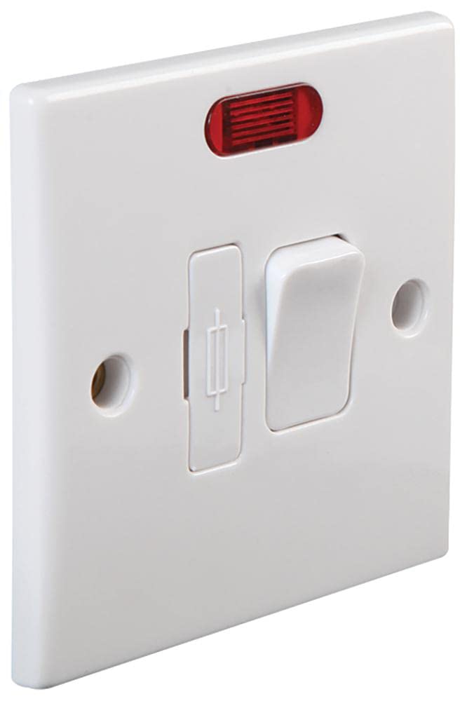 PRO ELEC 13A Switched Fused Connection Unit with Neon Indicator – 1-Gang Double Pole, White Rounded Edge, 250V, BS 1363 Compliant, Electrical Socket Switch for Domestic & Commercial Use – PEL01410