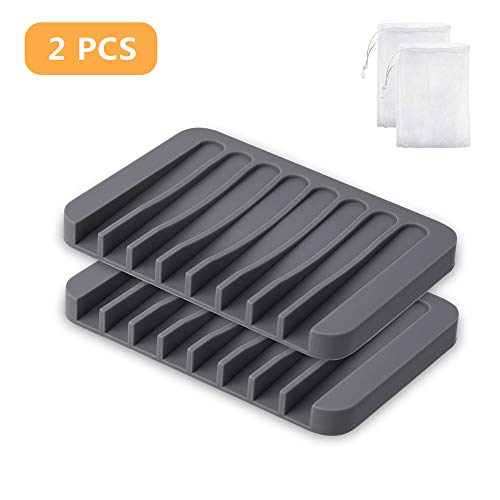 Yako 2Pcs Soap Dish, Bar Soap Holder Box Stand Case Saver Tray for Shower Bathroom Kitchen, Premium Flexible Silicone Soap Dishes, Prevent Melting, Non-Slip Design, Easy Cleaning, Gray - Thumbnail 7