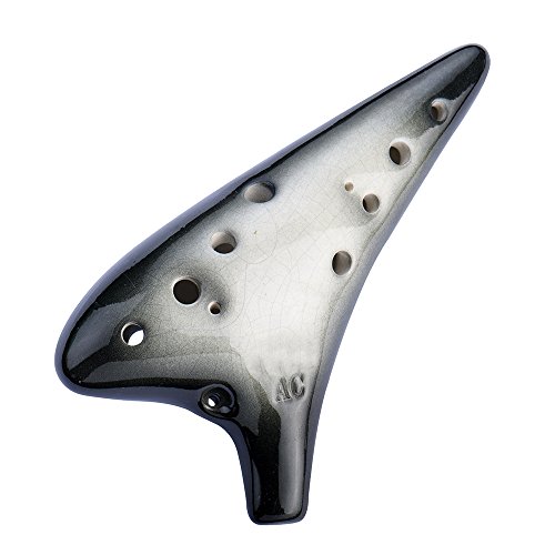 "Spring Blossoms" 12 Hole Ocarina with Handcrafted Ice-crack Outlook in Alto C, Sweet Potato Ceramic Ocarina in Gradient Color (Ombre Black)