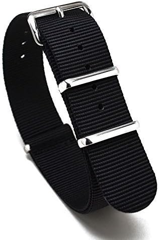 20mm NATO Watch Band Strap with Stainless Steel Buckles in Black