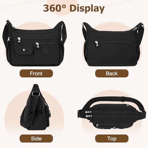 BTNEEU Women's Shoulder Bag Nylon Handbags Large Waterproof Multipocket Leisure Messenger Bags with Adjustable Shoulder Strap Messenger Bag for Shopping, Work, Travel