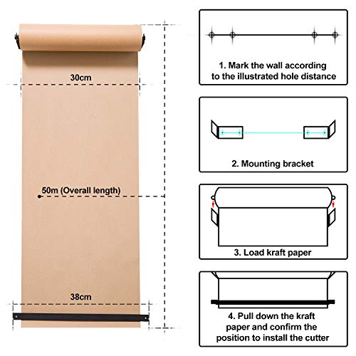 ISTOYO [Upgrade] Kraft Paper Roll Display - Note Roll Wall Board, Wall Mounted Kraft Paper Roll Holder/Dispenser with Cutter Bar Included 12 Inch Kraft Paper roll for List, Menus, Painting, Desgin() - Thumbnail 5