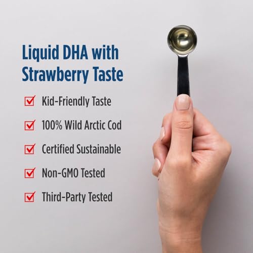 Nordic Naturals Children’s DHA, Strawberry - 16 oz for Kids - 530 mg Omega-3 with EPA & DHA - Brain Development & Function - Non-GMO - 192 Servings | Omega-3 with DHA & EPA per serving supports brain development, learning & cognitive function for kids. 192 servings.
