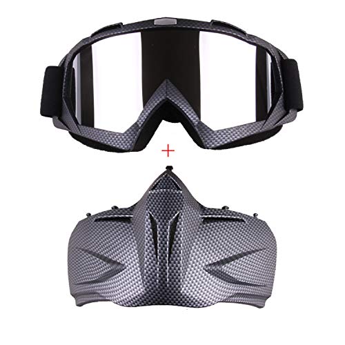 BOROLA Tactical Paintball Mask, Retro Motorcycle Goggles with Removable Face Mask, Airsoft Safety Goggles Mask UV400 Protection for Nerf N-Strike Elite Toy Gun Game Rival (Carbon Fiber Pattern)