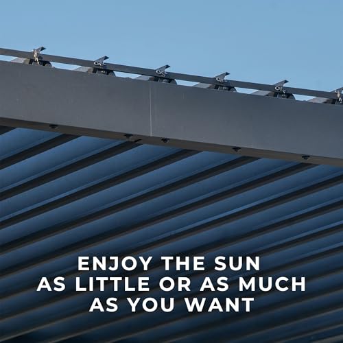Backyard Discovery Evanston 14'x10' Galvanized Steel Wall-Mounted Louvered Pergola Kit with Adjustable Roof, Shade, Rain Protection, High-Wind Rating, PowerPort, Gutter System for Outdoor Patio, Deck image 24