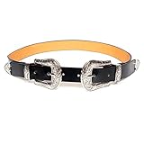 MoYoTo Women's Fashion 25mm Retro Carved Double Buckle Western Thin Leather Belt