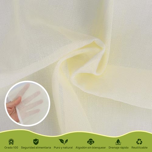 Cheese Cloth de Algodón 100% Natural - 12 Manta de Cielo Reutilizables 50x50 cm, Sin Blanquear - Grado Alimenticio, Colar Leche, Hacer Queso, Yogur - Tela Reforzada y Duraderos, Fácil Limpieza