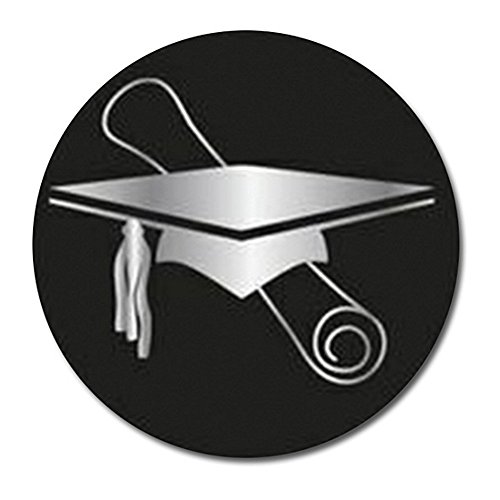 Silver And Black Grad Hat And Diploma Seals - 25 Pack